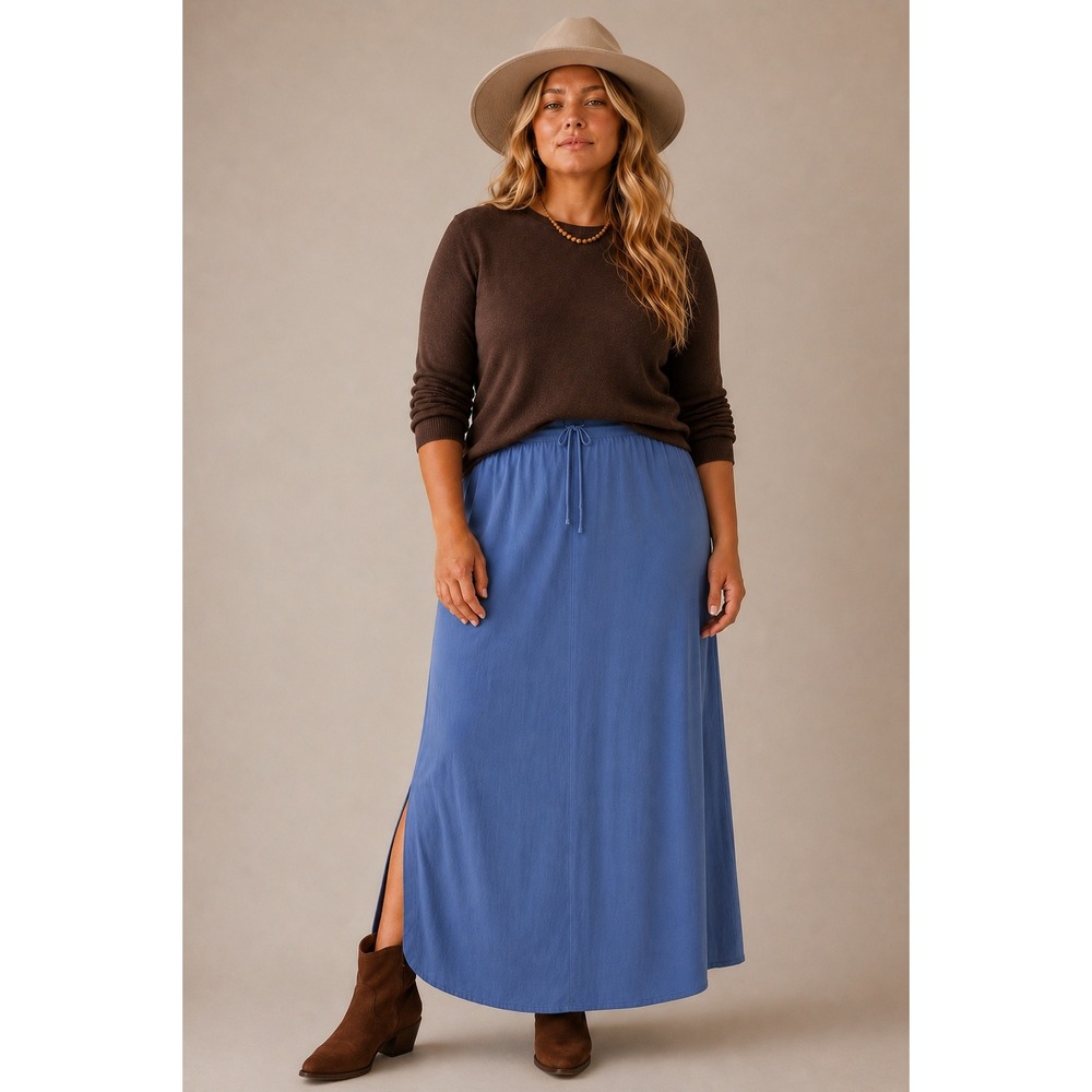 Sigrid Olsen Sport 2X Blue Drawstring Maxi Skirt Coastal Resort Plus Size